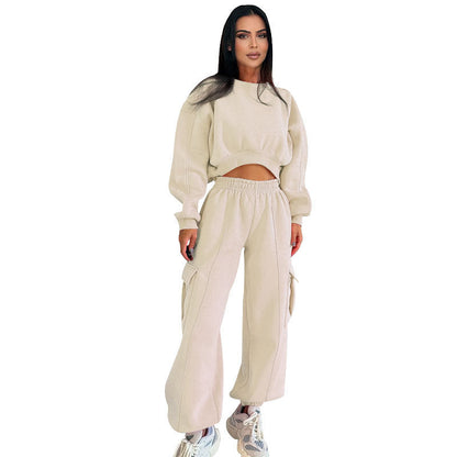 Women's Autumn High Waist Pocket Loose Suits