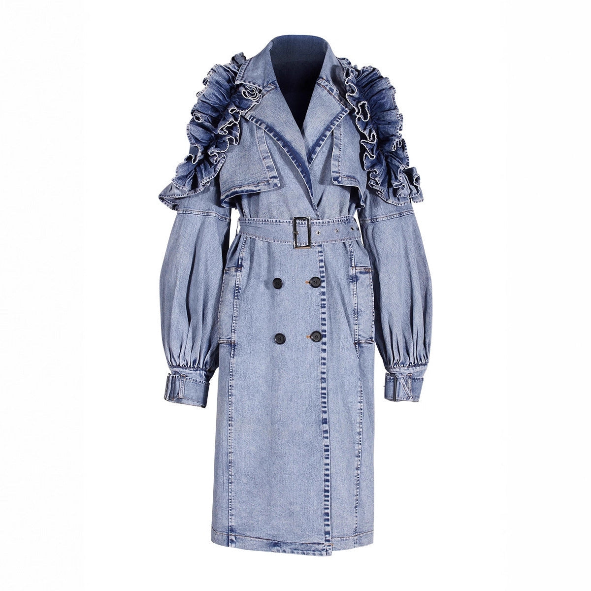Women's Denim Trench Waist Lotus Leaf Fashion Jackets