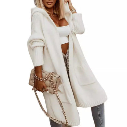 Long Lapel Hooded Letter Wool Loose Sweaters