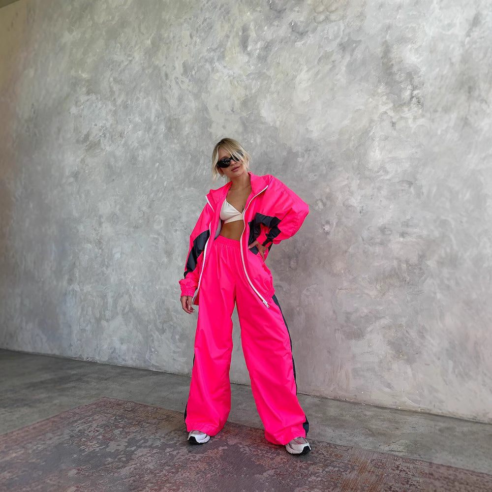 Women's Casual Fashion Loose Color Matching Long Sleeve Zipper Suits