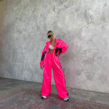 Women's Casual Fashion Loose Color Matching Long Sleeve Zipper Suits