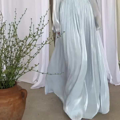 Style Round Neck Waist Trimming Pleated Dresses