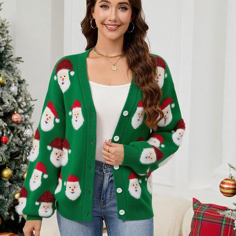 Women's Casual Santa Claus Brocade Christmas Sweaters