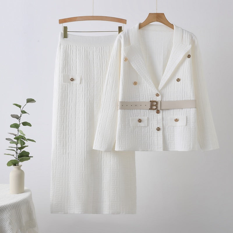 Women's Double Breasted Lapel Waist Tight Knitted Suits