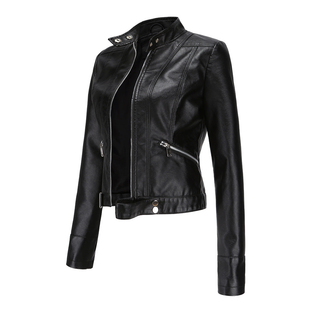 Women's Fashion Leather Stand Collar European Shorts