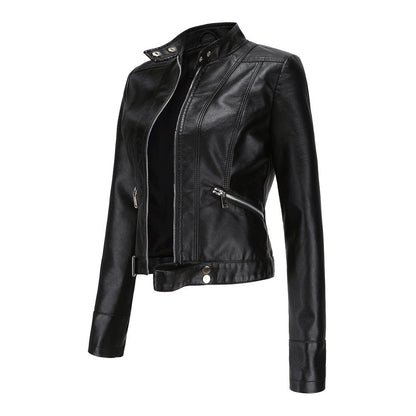 Women's Fashion Leather Stand Collar European Shorts