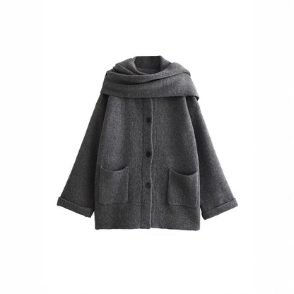 Women's Stylish Elegant Knitted With Scarf Coats