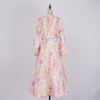 Women's Design Hibiscus Flower Long Sleeve Mid-length Dresses