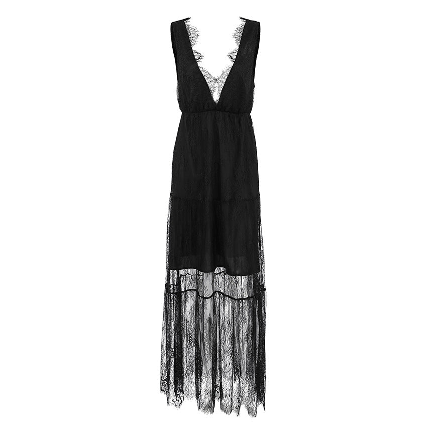 Women's Sexy Black Brocade Lace Temperament Dress Dresses