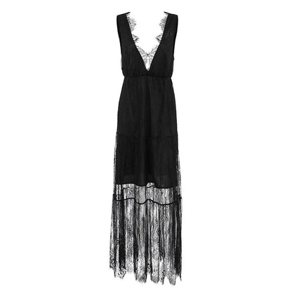 Women's Sexy Black Brocade Lace Temperament Dress Dresses