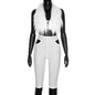 Women's Fur Collar Backless Cutout Midriff Outfit Suits