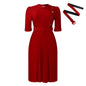 Women's African Temperament Pure Color Pleated Button Dresses