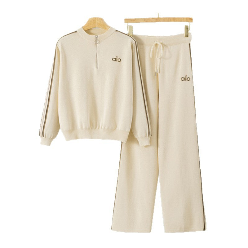 Women's Casual Sports Half Zipper Wide Leg Suits