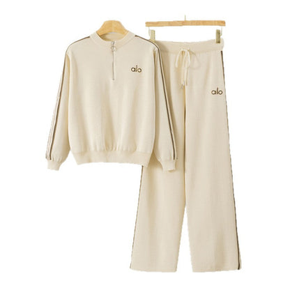 Women's Casual Sports Half Zipper Wide Leg Suits