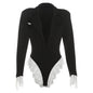 Women's V Lapel Lace Long-sleeved Contrast Color Jumpsuits