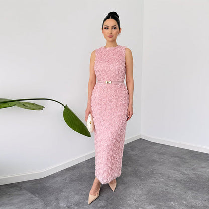 Women's Round Neck Sleeveless Ruffled Elegant Dress Dresses