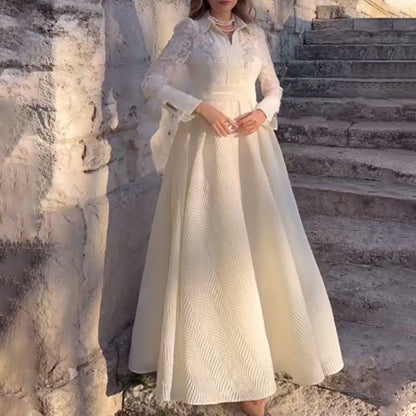 Chest Flower Beads Lace Yarn French Style Retro Long Wedding Dresses