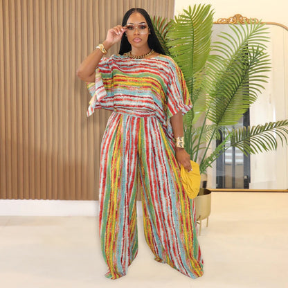 Women's Fashion Wear Casual Striped Trousers Two-piece Suits