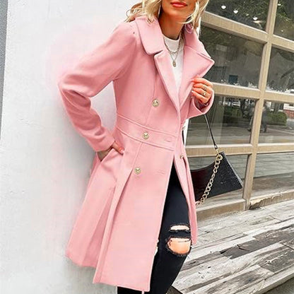 Women's Beautiful Long Woolen Double Breasted Coats
