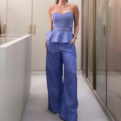 Summer Fashion Striped Printed Tube Casual Suits