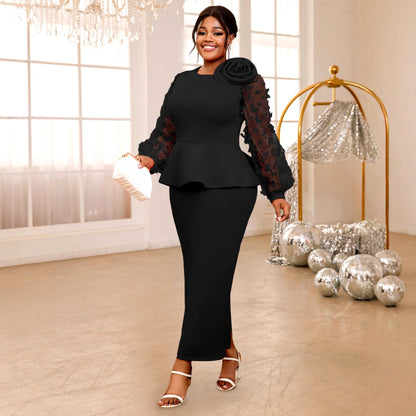 Lantern Sleeve Ruffle Dress Party Banquet Plus Size