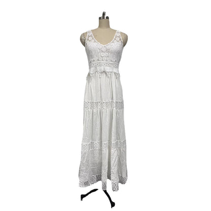 Lace High Waist Curved Slit Temperament Commute Dresses