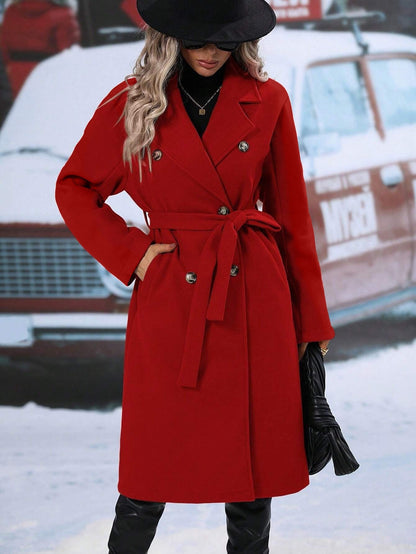 Women's Collar Woolen Double Breasted Overcoat For Coats