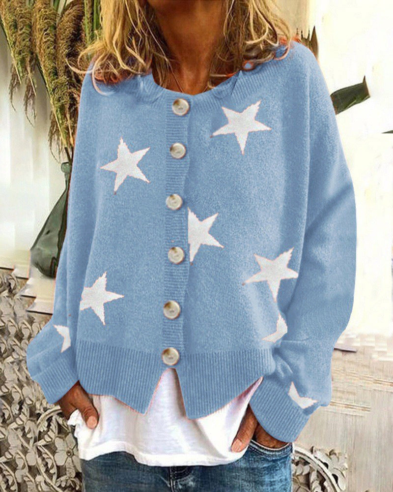 Women's Comfortable Knitted Five-pointed Star Single-breasted Sweaters