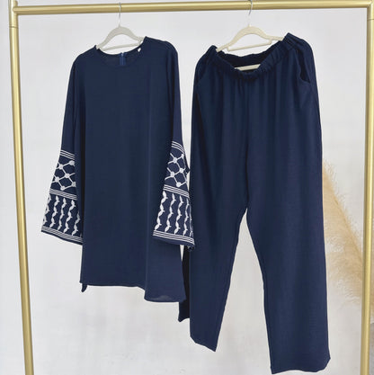 Graceful Turkish Embroidered Wide Leg Two-piece Suits