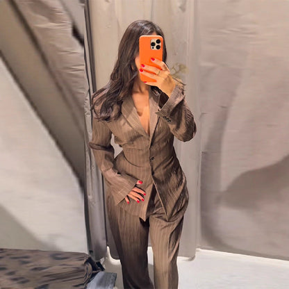 Slouchy Charming Autumn Temperament Striped Trousers Suits