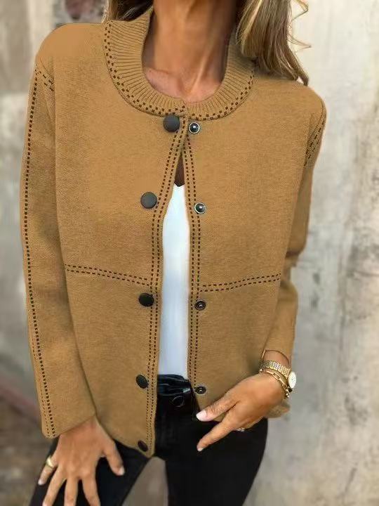 Striped Loose Round Neck Button Long Sweaters