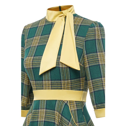 Green Sleeve Bow Tie Hepburn Style Dress Color Dresses
