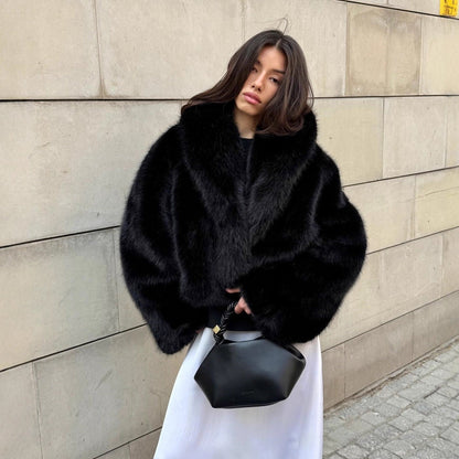 Women's Faux Fur Street Style Fox Fashion Green Coats