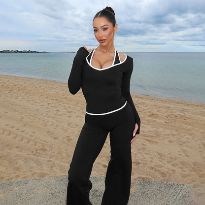Women's Stitching Contrast Color Long Sleeves Slim Suits