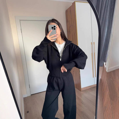 Women's Solid Color Slim Fit Knitted Trousers Suits