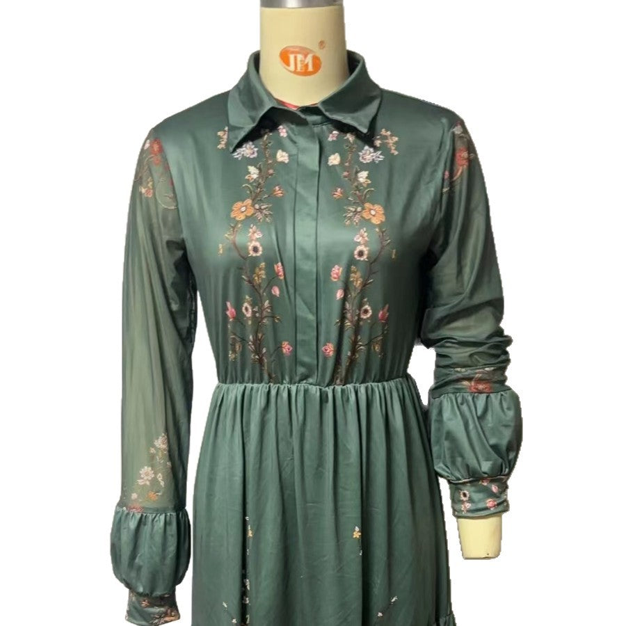 Women's Long Sleeve Printed Dress Collar Dresses