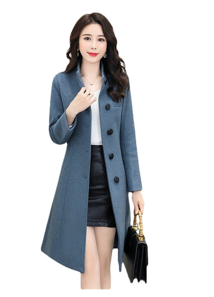 Women's Dragon Phoenix Woolen Stand Collar Mid-length Coats