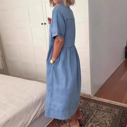 Women's Fashion Wear Lapel Denim Pocket Dresses