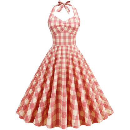 British Lattice Girdle Large Swing Mid-length Dress Dresses