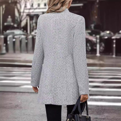 Women's Solid Color Stand Collar Button Trench Coats