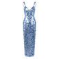 Women's Sequined Blue Sequin With Shoulder Straps Dresses