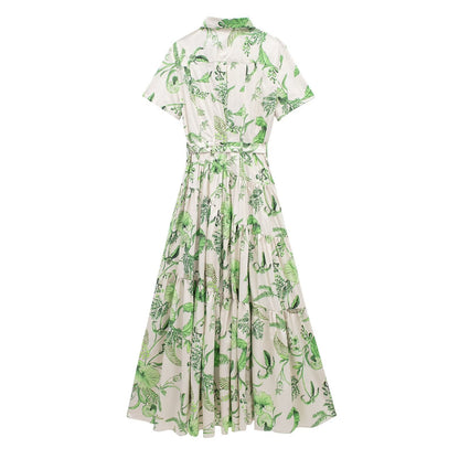 Spring Series Printing Belt Shirt Dress Dresses