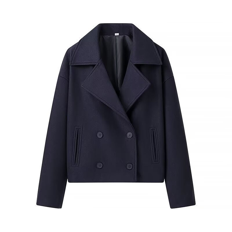 Fashion Casual Lapels Double Breasted Woolen Plus Size