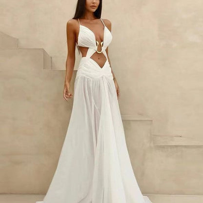 Temperament Western Style Mesh Camisole Long Dresses