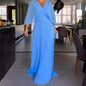 Women's Color Pleated Bat Sleeve High Waist Big Swing Long Dresses