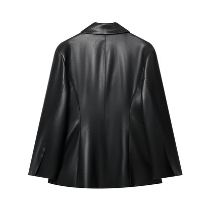Women's Fashion Casual Slim Leather Effect Coats