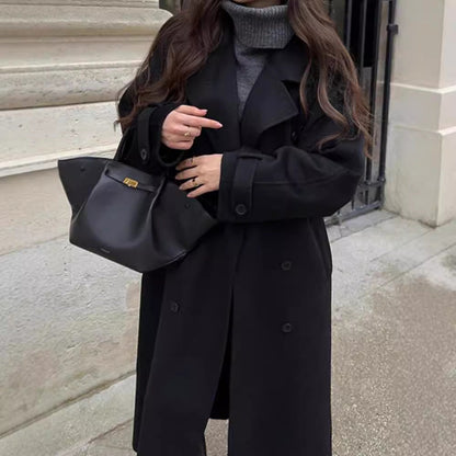 Women's Elegant Lapel Long Woolen Outerwear Coats