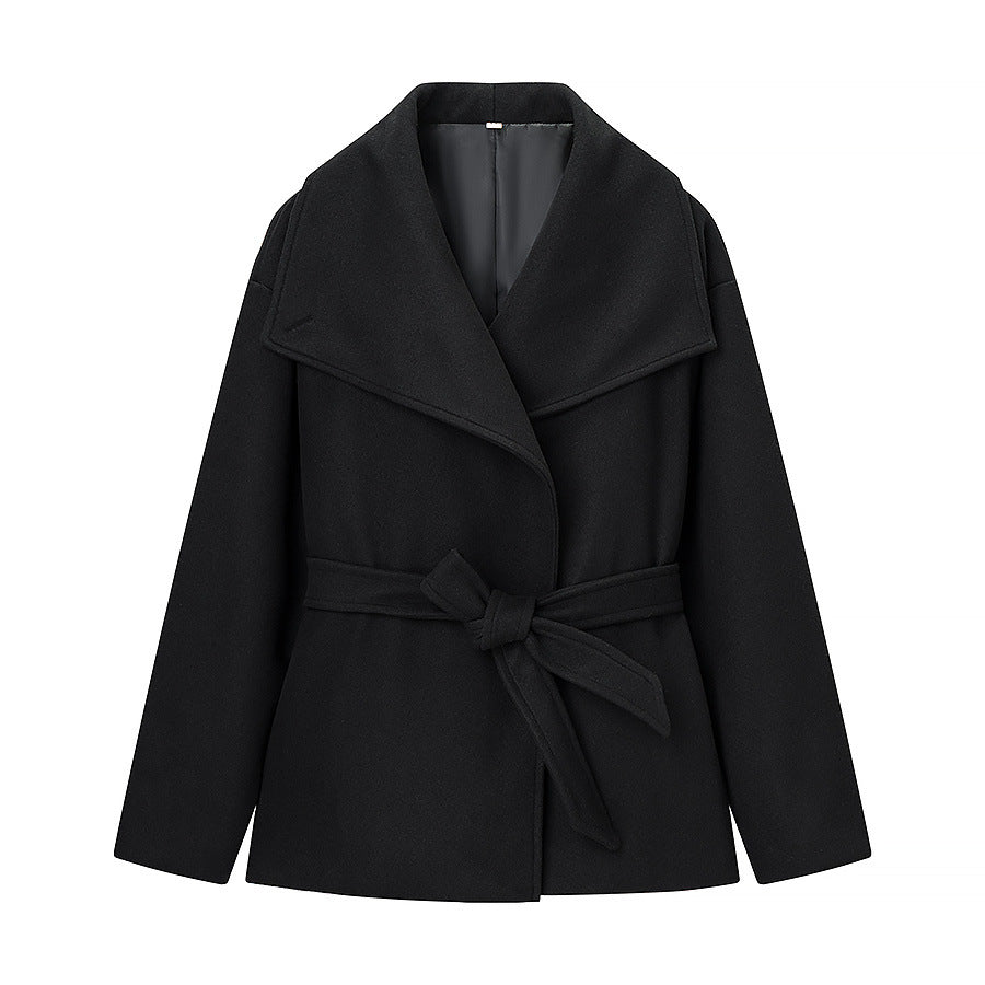 Women's Retro Lapels Slimming Solid Color Woolen Coats