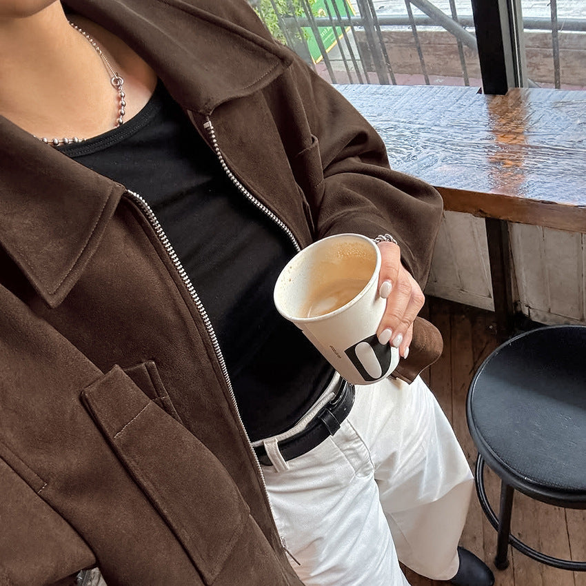 Women's Retro Trendy Loose-fitting Winter Brown Suede Jackets