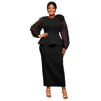 Lantern Sleeve Ruffle Dress Party Banquet Plus Size